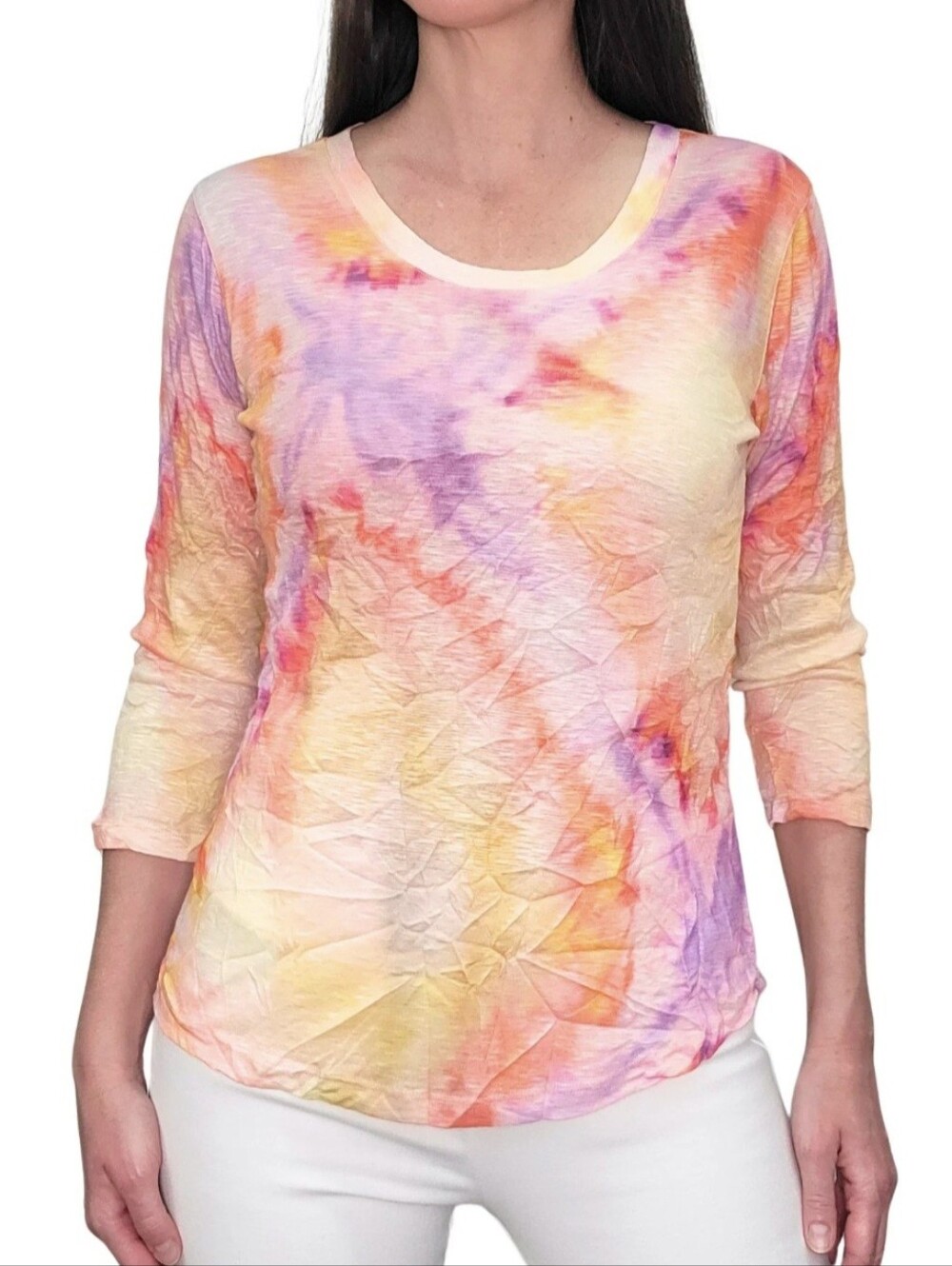 David Cline Crushed 3/4 Sleeve "Art" Crew Neck colorful boho blouse sz xl NWT